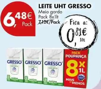 Pingo Doce LEITE UHT GRESSO Meio gordo Pack 8x1lt promoção