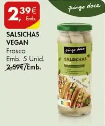 Pingo Doce SALSICHAS VEGAN Frasco Emb. 5 Unid. promoção