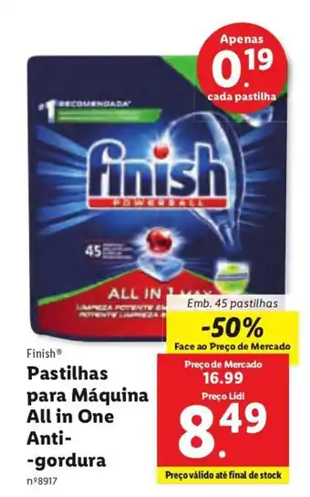 Lidl Finish Pastilhas pra Máquina All in One Anti-gordura promoção