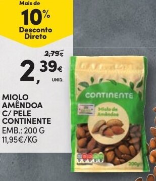Continente Miolo Améndoa c/Pele Continente 200g promoção