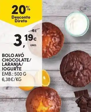 Continente Bolo Avó Chocolate/Laranja/Iogurte 500g promoção