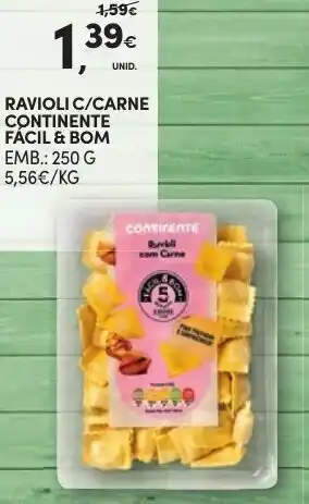 Continente Ravioli c/Carne Continente Fácil & Bom 250g promoção