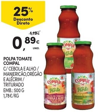 Continente Polpa Tomate Compal 500g promoção