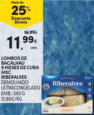 Continente Lombos de Bacalhau 9 Meses de Cura MSC Riberalves 550g promoção