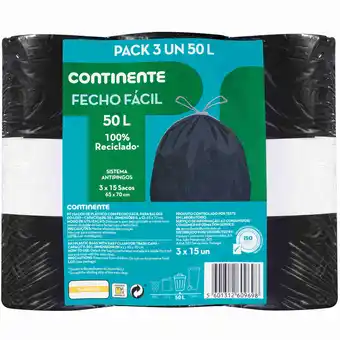 Continente Sacos Lixo Fecho Fácil 50 lt promoção