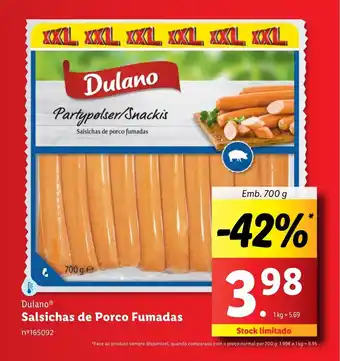 Lidl Dulano Salsichas de porco fumadas Emb. 700 g promoção