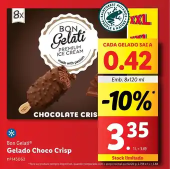 Lidl Bon Gelati Gelado Choco Crisp Emb. 8x120 ml promoção