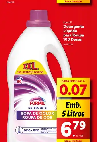 Lidl Formil Detergente Líquido para Roupa 100 Doses promoção