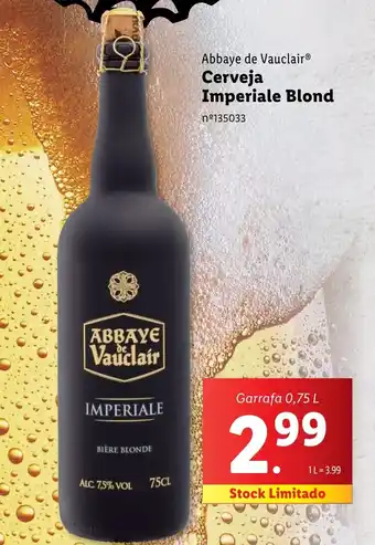 Lidl Abbaye de Vauclair Cerveja Imperiale Blond Garrafa 0,75 L promoção