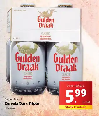 Lidl Gulden Draak Cerveja Dark Triple Pack 4x0,33 L promoção