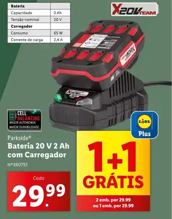 Lidl Parkside Bateria 20 V 2 Ah com Carregador promoção