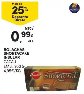 Continente Bolachas Shortcake Insular Cacau 200g promoção
