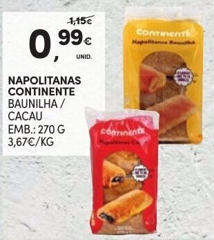 Continente Napolitanas Continente 270g promoção