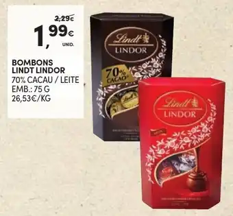 Continente Bombons Lindt Lindor 70% Cacau/Leite 75g promoção