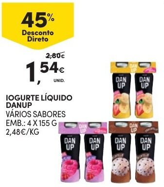 Continente Iogurte Líquido Dan Up 4x155g promoção
