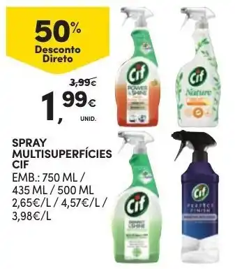 Continente Spray Multisuperfícies CIF 435ml/500ml/750ml promoção
