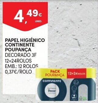 Papel Higiénico Continente Poupança 12 rolos