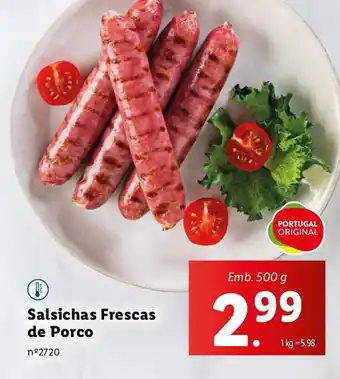 Lidl Salsichas Frescas de Porco Emb. 500 g promoção