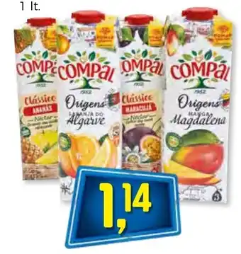 Sumo Compal Clássico Ananás/Maracujá/Origens Laranja Algarve/Origens Manga Magdalena 1lt