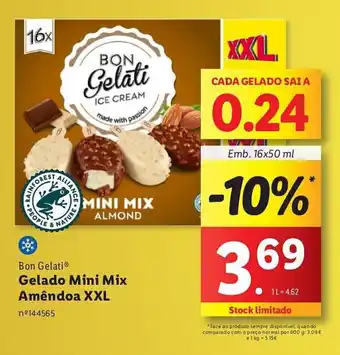 Lidl Bon Gelati Gelado Mini Mix Amêndoa XXL Emb. 16x50 ml promoção