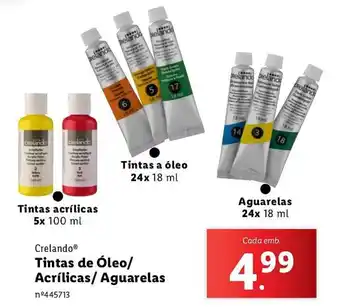 Lidl Crelando Tintas de Óleo/ Acrílicas/Aguarelas promoção