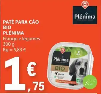 E.Leclerc PATÊ PARA CÃO BIO PLÉNIMA Frango e legumes 300 g promoção