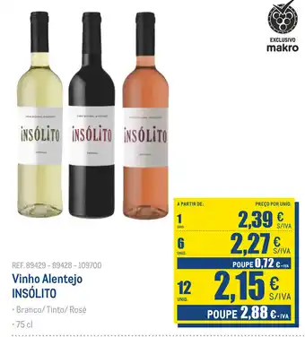 Makro Vinho Alentejo INSÓLITO 75cl promoção