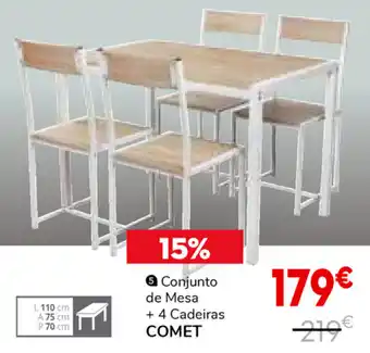 Conforama Conjunto de Mesa +4 Cadeiras Comet 110x75x70cm promoção