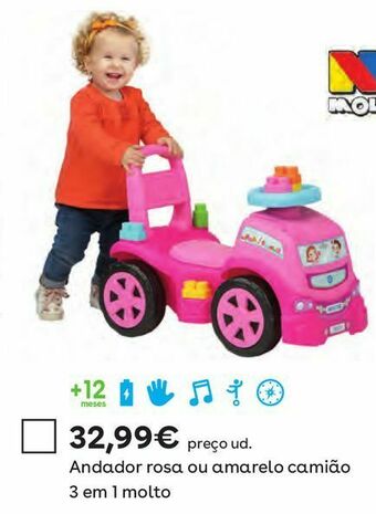 Toys R Us Molto - andador 3 em 1 rosa promoção
