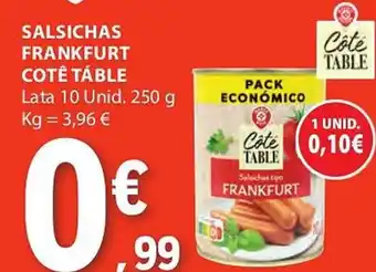 E.Leclerc SALSICHAS FRANKFURT COTÊ TÁBLE Lata 10 Unid. 250 g promoção