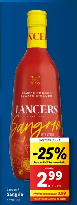 Lidl Lancers Sangria garrafa 0.75L promoção