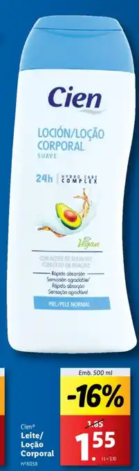 Lidl Cien Leite/ Loção Corporal Emb. 500 ml promoção