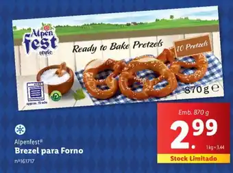 Lidl Alpenfest Brezel para Forno Emb. 870 g promoção