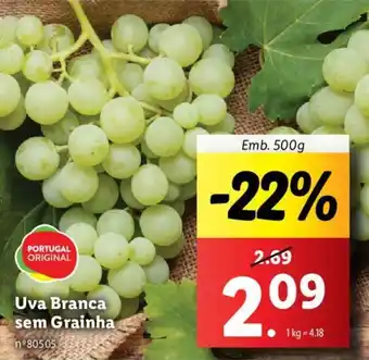 Lidl Uva Branca sem Grainha Emb. 500g promoção