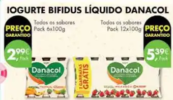 Pingo Doce IOGURTE BIFIDUS LÍQUIDO DANACOL Pack 12x100g promoção