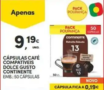 Continente CÁPSULAS CAFÉ COMPATÍVEIS DOLCE GUSTO CONTINENTE EMB.: 50 CÁPSULAS promoção
