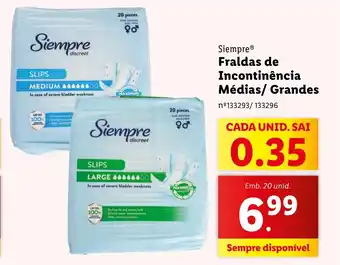 Siempre Fraldas de Incontinência Médias/ Grandes