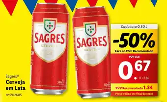 Lidl Sagres Cerveja em Lata Cada lata 0,50 L promoção