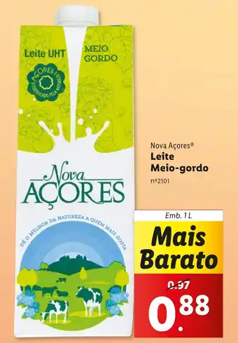 Lidl Nova Açores Leite Meio-gordo Emb. 1L promoção