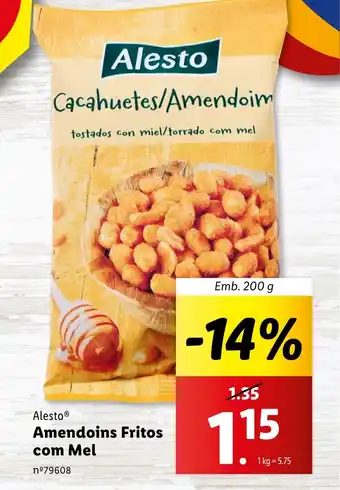 Lidl Alesto Amendoins Fritos com Mel Emb. 200 g promoção