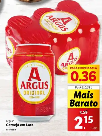 Lidl Argus Cerveja em Lata Pack 6x0,33 L promoção
