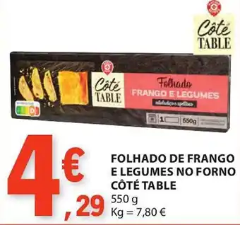E.Leclerc FOLHADO DE FRANGO E LEGUMES NO FORNO Côte TABLE 550g promoção