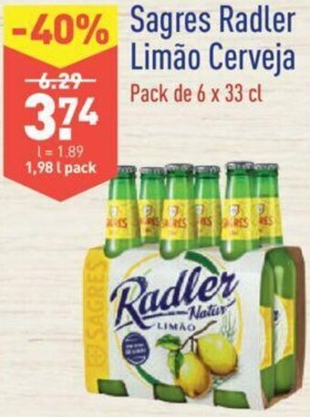 ALDI Sagres Radler Limão Cerveja 6 x 33cl promoção