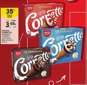Continente GELADO CORNETTO MORANGO/ CLASSICO/ CHOCOLATE Emb. 6x90ml promoção