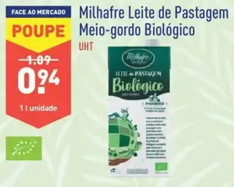 ALDI Milhafre Leite de Pastagem Meio-gordo Biológico UHT 1L promoção