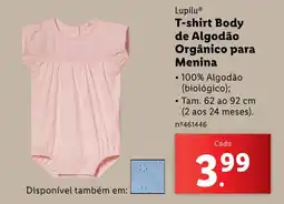 Lidl Lupilu T-shirt Body de Algodão Orgânico para Menina promoção