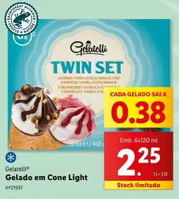 Lidl Gelatelli Gelado em Cone Light Emb. 6x120 ml promoção