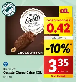 Lidl Bon Gelati Gelado Choco Crisp XXL Emb. 8x120 ml promoção