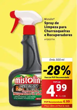 Lidl Mistolin Spray de Limpeza para Churrasqueiras e Recuperadores Emb. 500 ml promoção