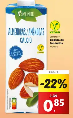 Lidl Vemondo Bebida de Amêndoa Emb. 1L promoção